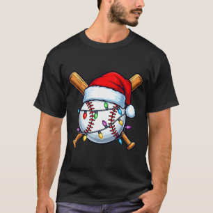 Baseball Christmas Lights Santa Christmas Baseball T-Shirt