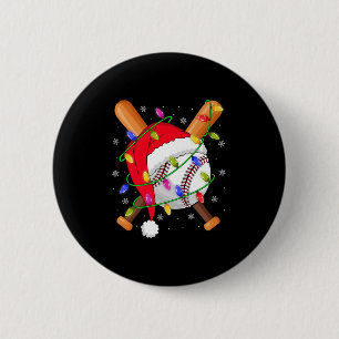 Baseball Christmas Lights Santa Hat Baseball Playe Button