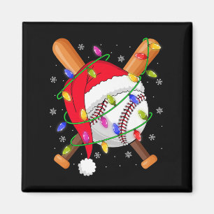 Baseball Christmas Lights Santa Hat Baseball Playe Magnet