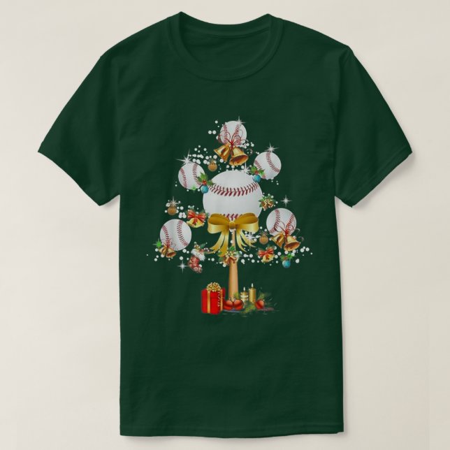 Baseball Christmas Lights Tree Balls Xmas Snow  T-Shirt (Design Front)