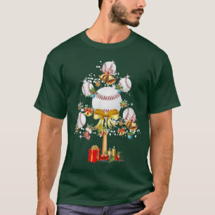 Baseball Christmas Lights Tree Balls Xmas Snow  T-Shirt