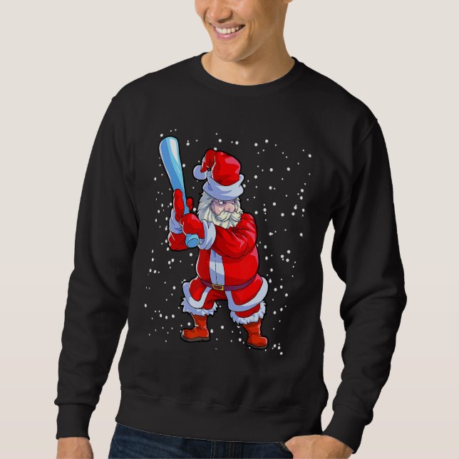 Baseball Christmas  Men Boys Softball Santa Claus Sweatshirt (Front)