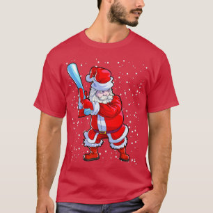 Baseball Christmas Men Boys Softball Santa Claus T-Shirt