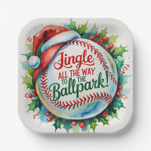 Baseball Christmas  Paper Plates (Front)