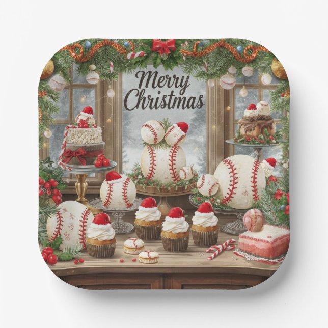 Baseball Christmas  Paper Plates (Front)