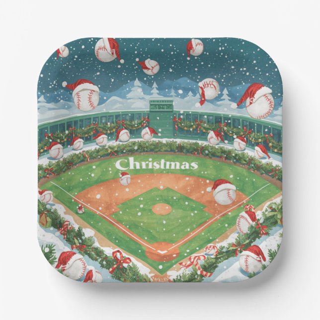 Baseball Christmas  Paper Plates (Front)
