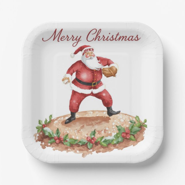 Baseball Christmas  Paper Plates (Front)