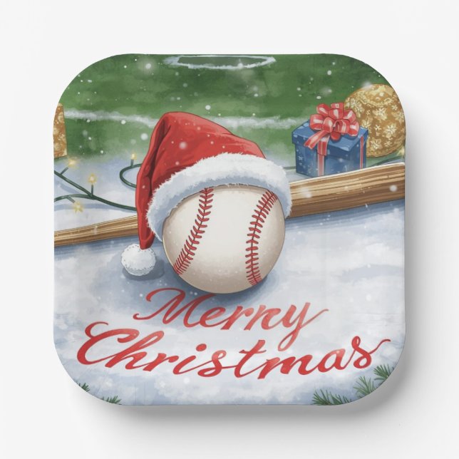 Baseball Christmas  Paper Plates (Front)