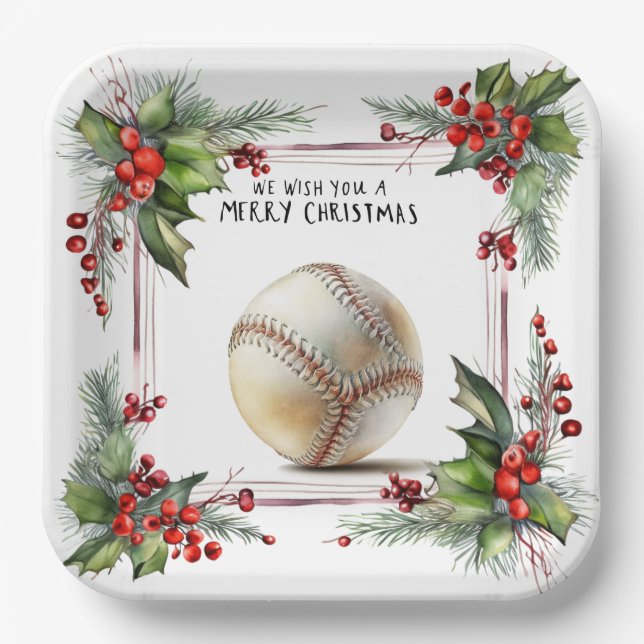 Baseball Christmas  Paper Plates (Front)