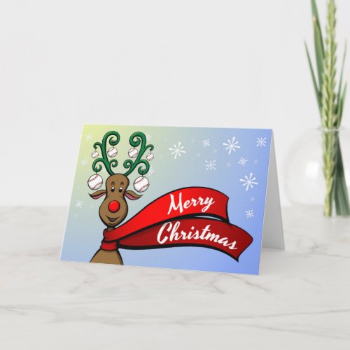 Baseball Christmas Reindeer Holiday Card