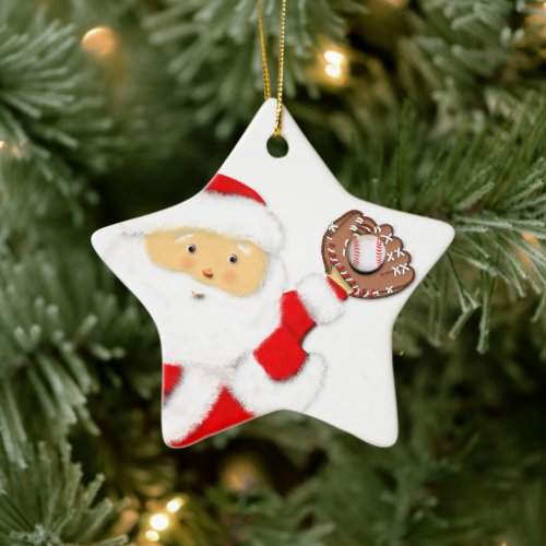 Baseball Christmas Santa Ceramic Ornament