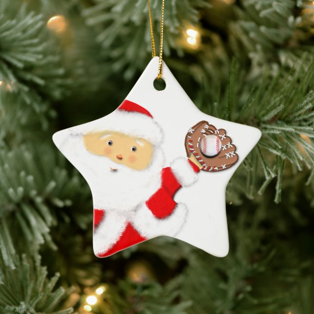 Baseball Christmas Santa Ceramic Ornament (Tree)