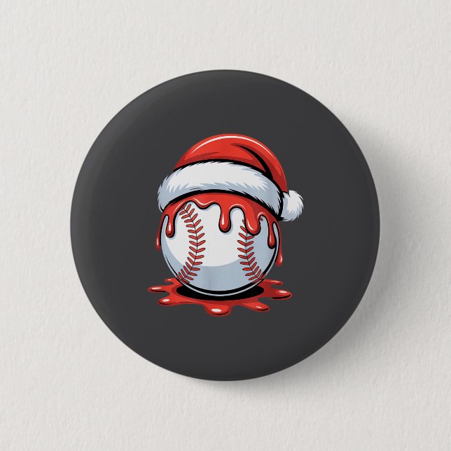 Baseball Christmas Santa Hat Dripng Festive Holida Button (Front)