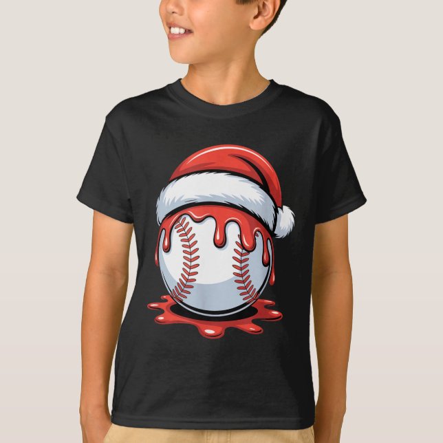 Baseball Christmas Santa Hat Dripng Festive Holida T-Shirt (Front)