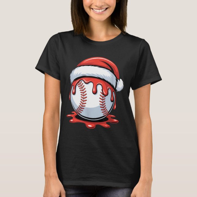 Baseball Christmas Santa Hat Dripng Festive Holida T-Shirt (Front)