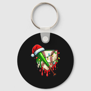 Baseball Christmas Santa Hat Dripng Ice Cream Xmas Keychain
