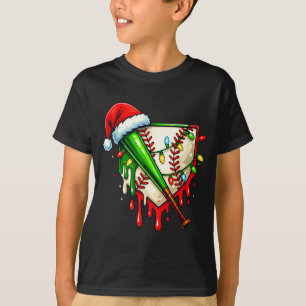 Baseball Christmas Santa Hat Dripng Ice Cream Xmas T-Shirt