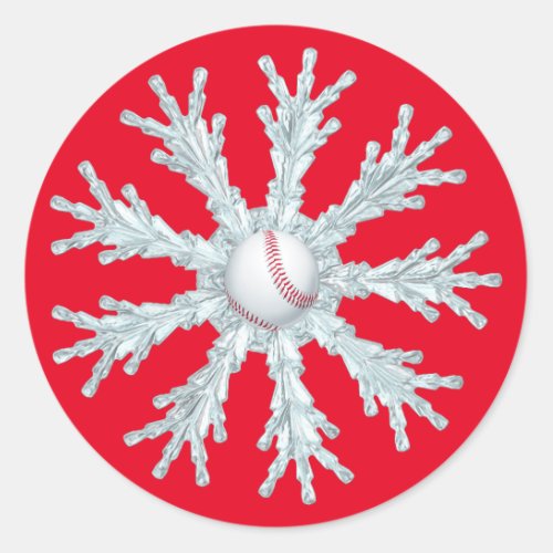Baseball Christmas snowflake Classic Round Sticker