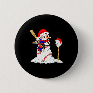 Baseball Christmas Snowman Playing Baseball Button
