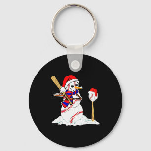 Baseball Christmas Snowman Playing Baseball Keychain
