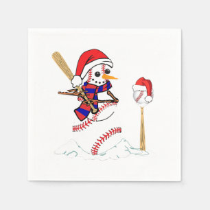 Baseball Christmas Snowman Playing Baseball  Napkins