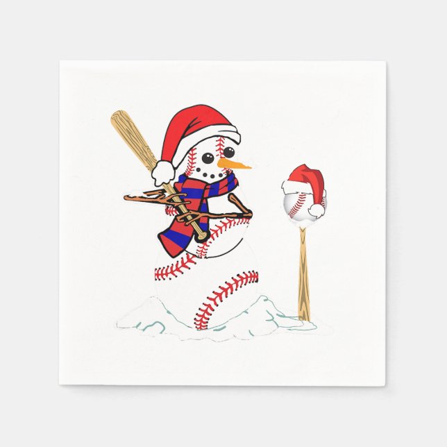 Baseball Christmas Snowman Playing Baseball  Napkins (Front)