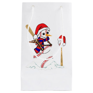 Baseball Christmas Snowman Playing Baseball  Small Gift Bag