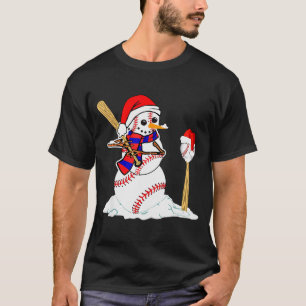 Baseball Christmas Snowman Playing Baseball T-Shirt