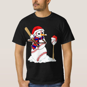 Baseball Christmas Snowman Playing Baseball T-Shirt