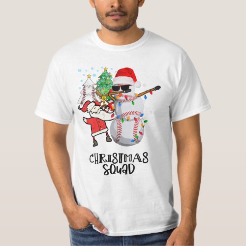 Baseball Christmas Squad with Santa Claus Snowman  T_Shirt