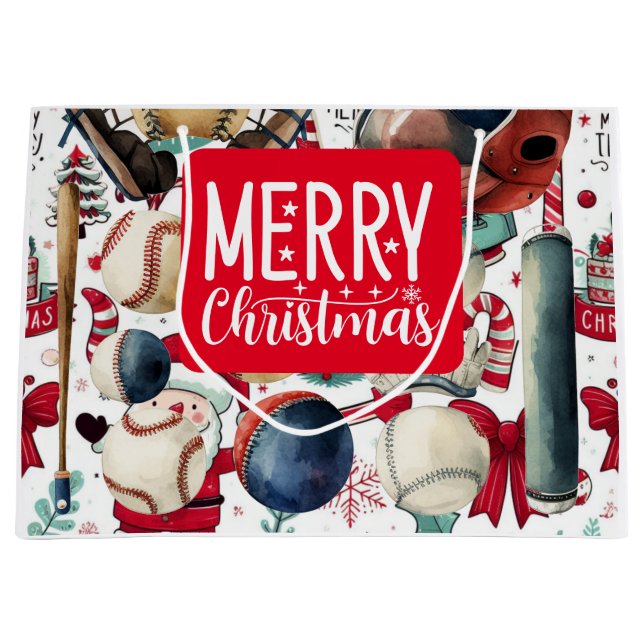 Baseball Christmas theme for Player  Large Gift Bag (Front)