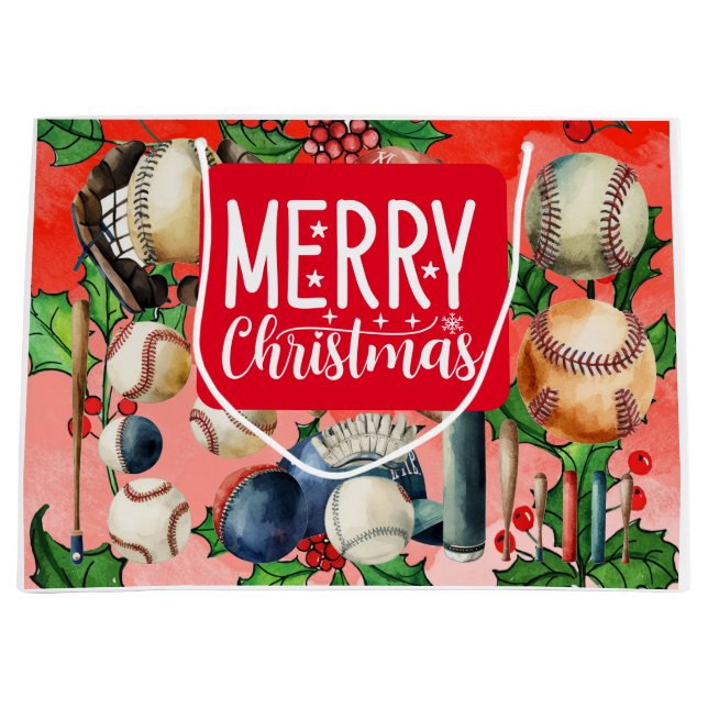 Baseball Christmas theme for Player  Large Gift Bag (Front)