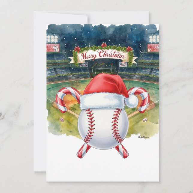 Baseball Christmas themed at stadium  Holiday Card (Front)