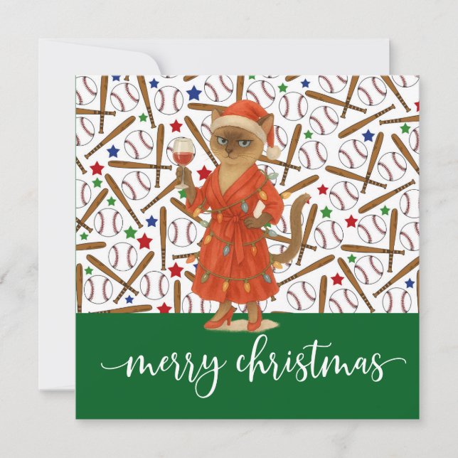 Baseball Christmas themed for Cat Lovers  Holiday Card (Front)