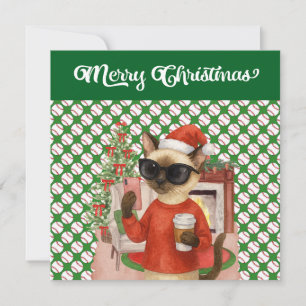 Baseball Christmas themed for Cat Lovers Holiday Card