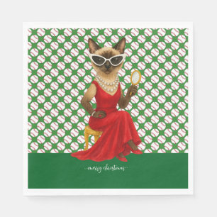 Baseball Christmas themed for Cat Lovers Napkins