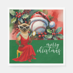 Baseball Christmas themed for Cat Lovers Napkins
