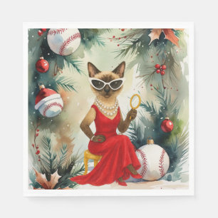 Baseball Christmas themed for Cat Lovers Napkins