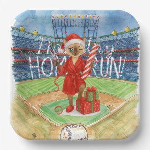Baseball Christmas themed for Cat lovers Paper Plates