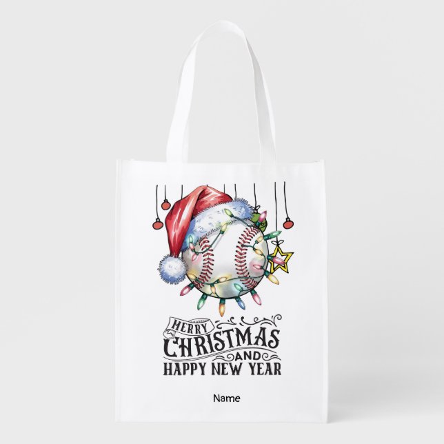 Baseball Christmas themed  Grocery Bag (Front)