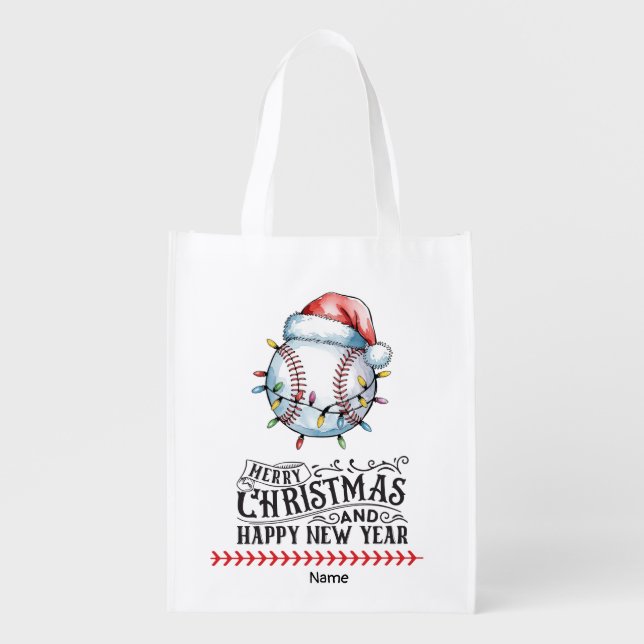 Baseball Christmas themed  Grocery Bag (Front)