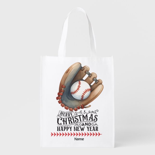 Baseball Christmas themed  Grocery Bag (Front)