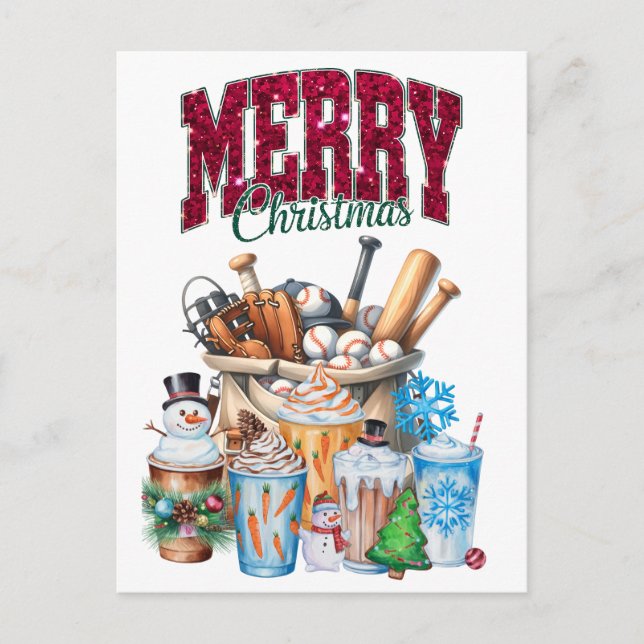 Baseball Christmas themed Holiday Postcard (Front)