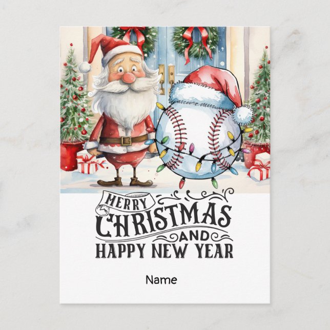 Baseball Christmas themed  Holiday Postcard (Front)