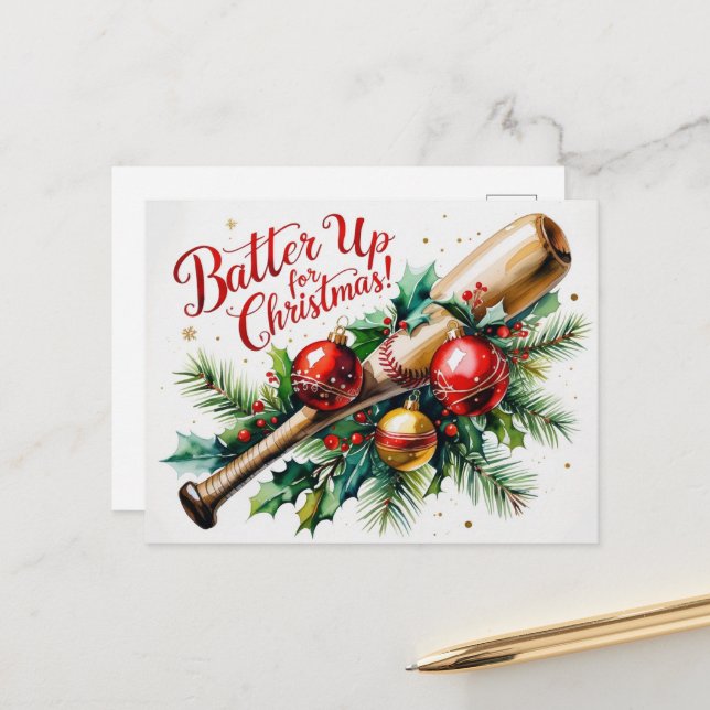 Baseball Christmas themed  Holiday Postcard (Front/Back In Situ)