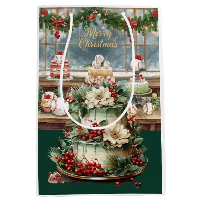 Baseball Christmas themed in Bakery for Dad Medium Gift Bag (Front)