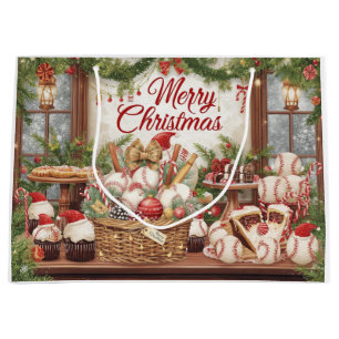 Baseball Christmas themed in Bakery Large Gift Bag