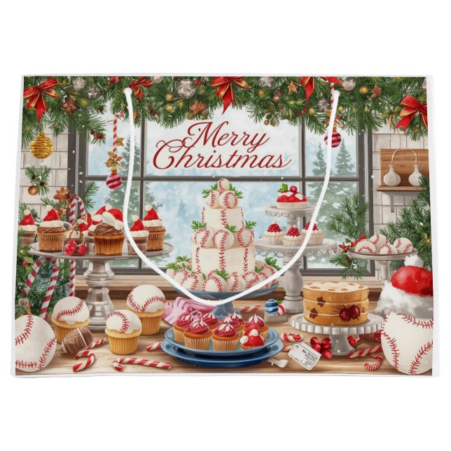 Baseball Christmas themed in Bakery  Large Gift Bag (Front)