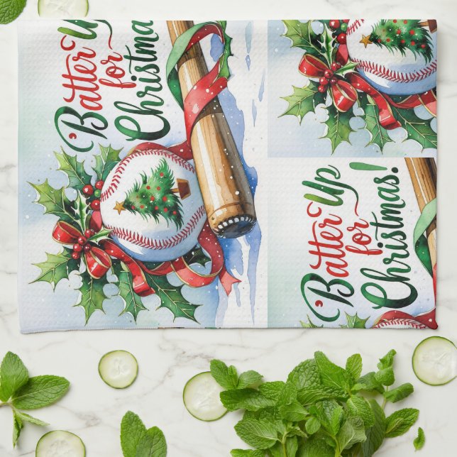 Baseball Christmas themed Kitchen Towel (Folded)