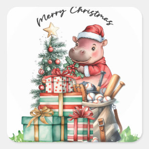 Baseball Christmas themed Square Sticker